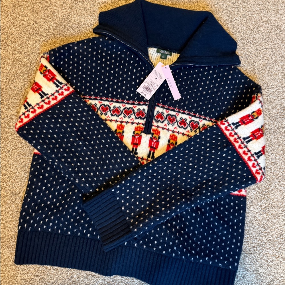 Wild Fable Navy and Red Patterned Turtleneck Sweater